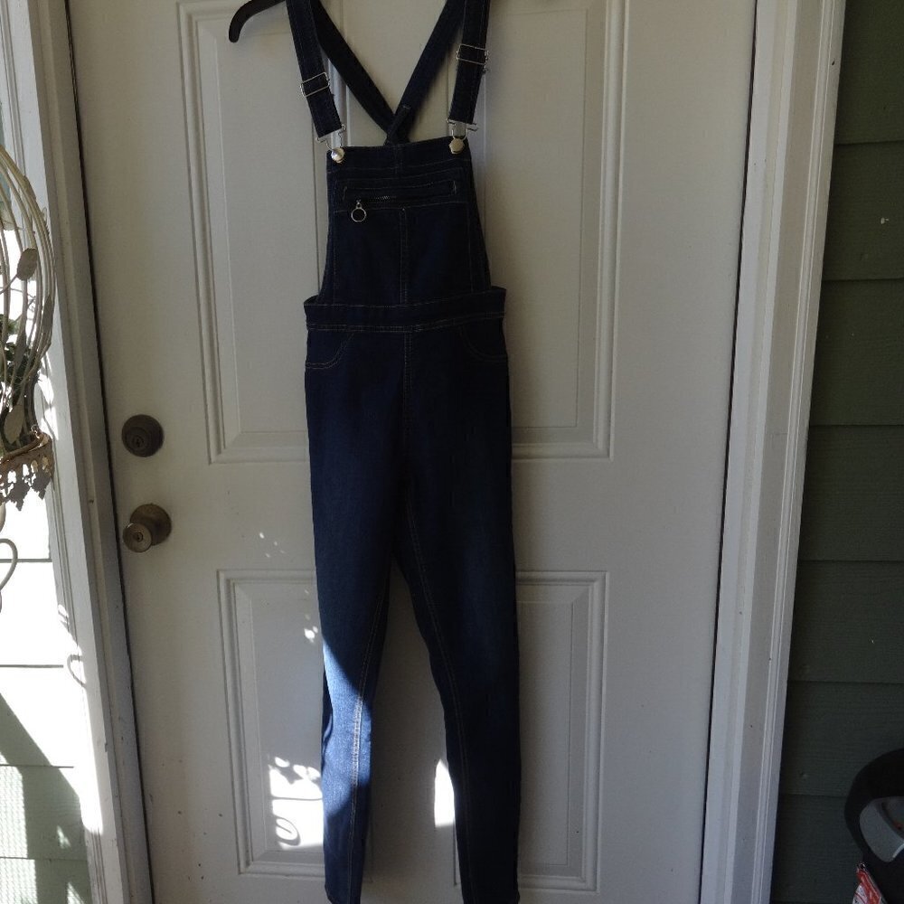 Highway Jeans stretch denim overalls size 1/2 skinny leg, zip back, flawless